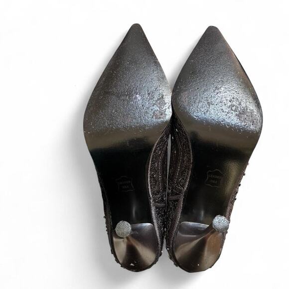 Y2K VTG. NINE WEST BLACK BEADED EMBELLISHED  POINTED TOE PUMPS SIZE 8 1/2 - Picture 7 of 7